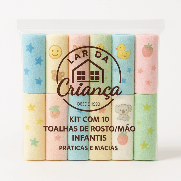 Toalhas Infantis de Mão e Rosto Kit com 10 unidades